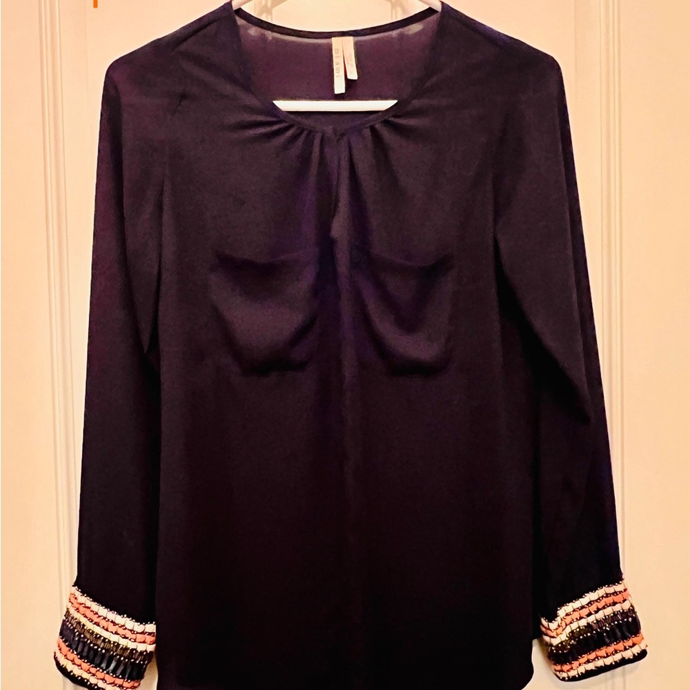 Elegant Purple Women's Top with Beaded Cuffs